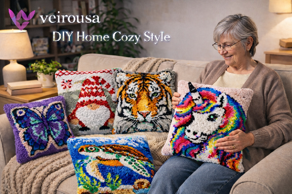 Vintage Train Latch Hook Pillow Kit