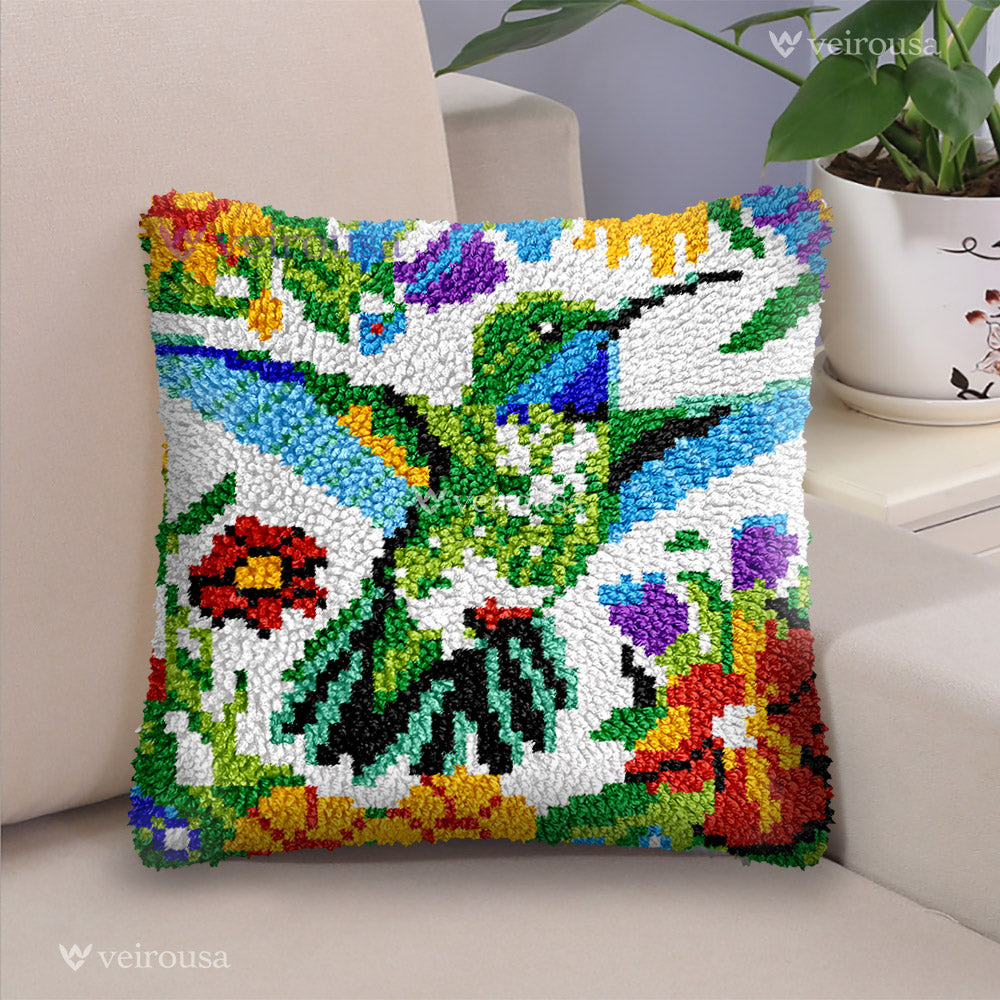 Hummingbird Floral Latch Hook Pillow Kit