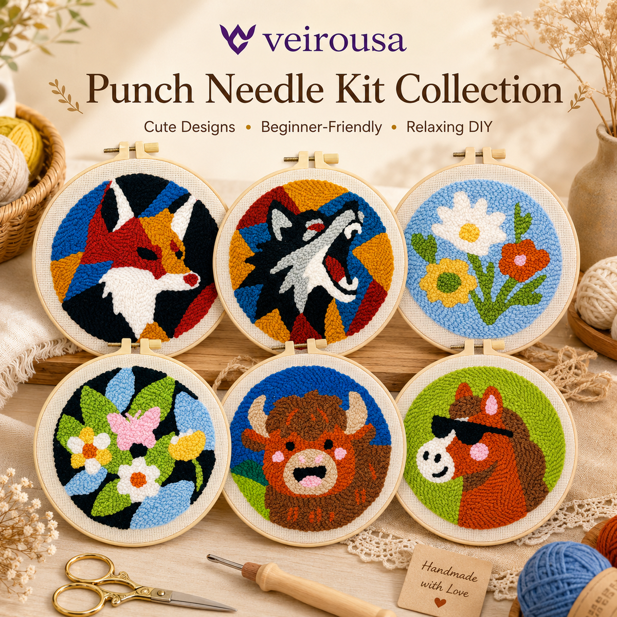 Highland Cow & Horse Punch Needle Kit for Beginners