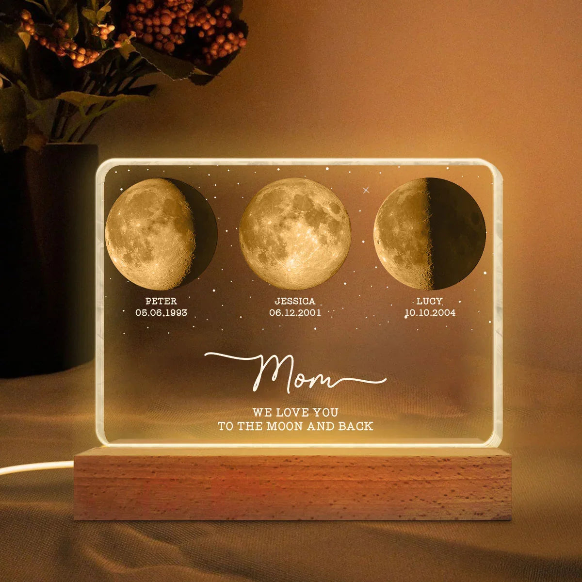 Mom Dad We Love You to the Moon and Back - Personalized Acrylic Block LED Night Light - Gift for Dad, Mom